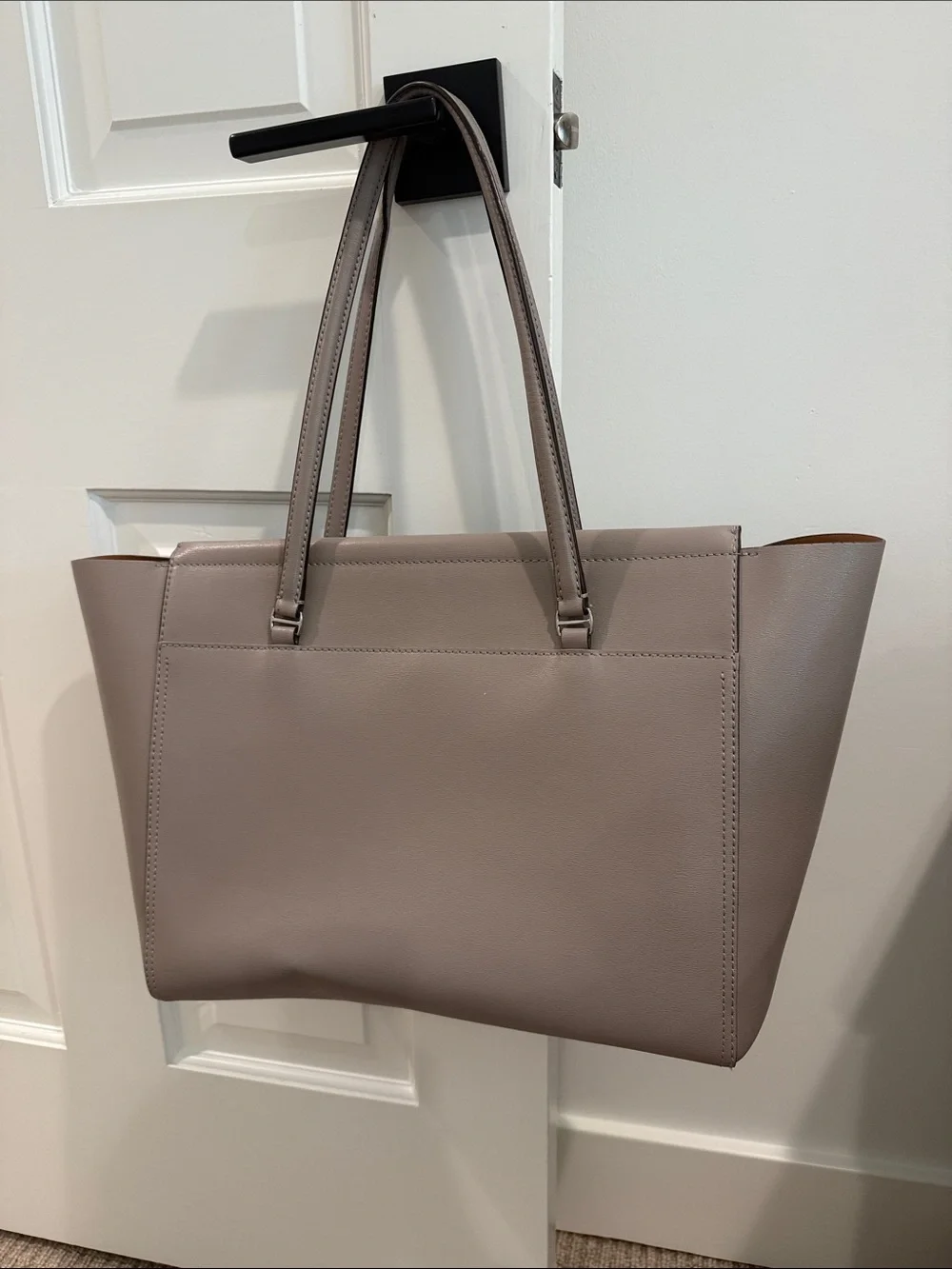 Tory Burch Leather Tote in Light Taupe Gray